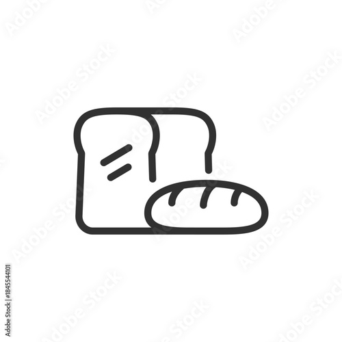 Bread loaf with slice, linear icon. Bakery product and food item. Line with editable stroke.