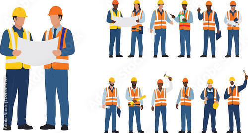 Set of business people, men, and women in suits and office attire, illustrating a diverse working team, professional group, or occupation vector silhouette