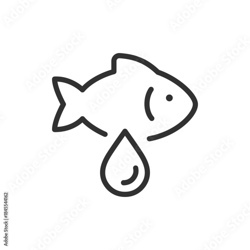 Fish with oil drop, linear icon. Omega supplement and marine nutrient. Line with editable stroke.