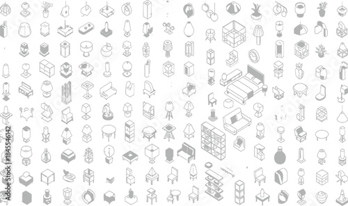Collection of Isometric Furniture and Home Decor Elements for Interior Design Projects