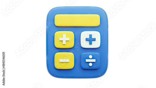 3D Calculator Icon with Math Symbols on White Background