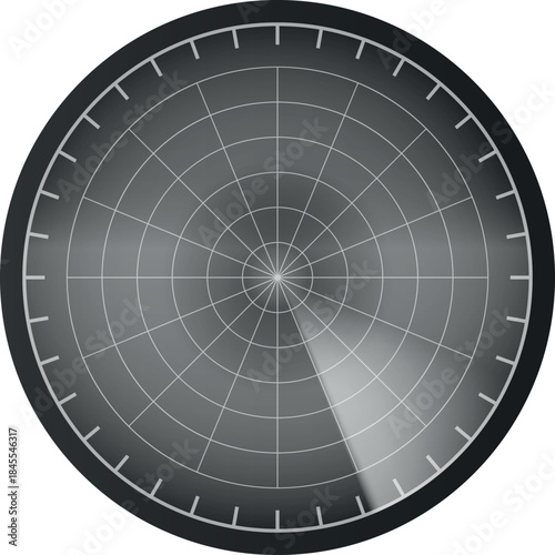 Realistic digital gray HUD radar display in searching, detection system, navigation interface, vector navy or air sonar