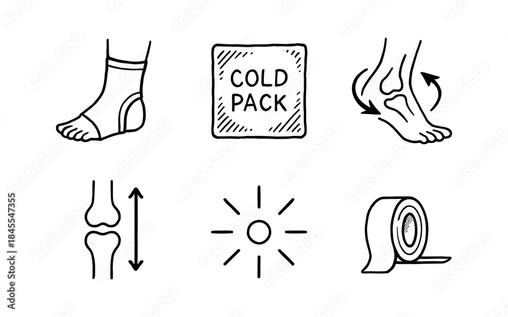 Fototapeta premium Hand-drawn icons representing medical treatments and body parts for health and wellness