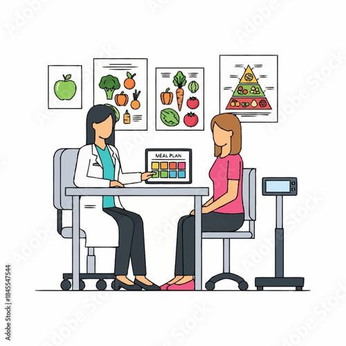Nutritionist consulting patient about healthy eating habits.