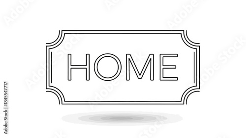 Simple Outline of the Word HOME on a Decorative Plaque.