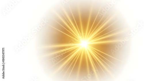 Golden Starburst Light Effect with Radial Rays Glowing on a White Background