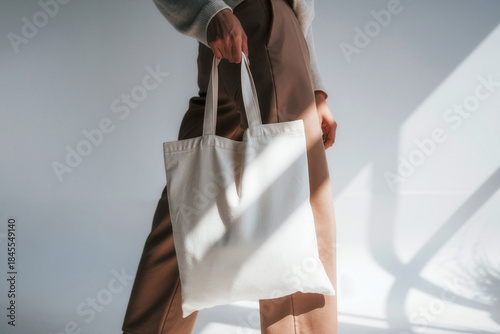 Canvas tote bag mockup held by person in natural light