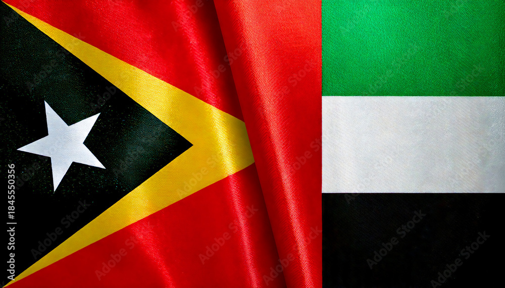 Fototapeta premium アラブ首長国連邦の国旗と東ティモールの国旗(United Arab Emirates flag & Timor-Leste flag.) 