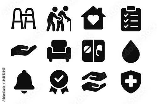 Inside icons walking supervised no mobility frame vector care elderly icon guidance