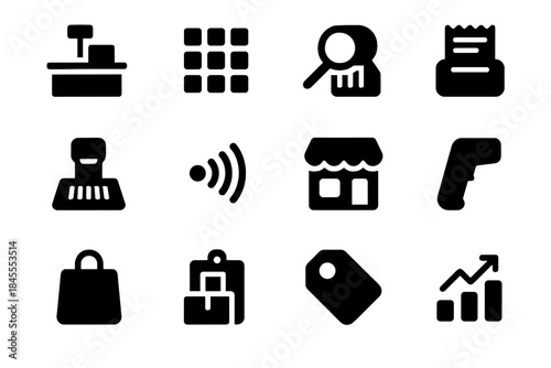 Negative small retail set appearance board minimalism vector checkout icon symbol