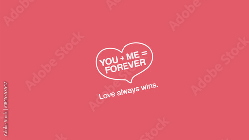 Coral pink background with heart and love forever text, a romantic hand drawn design element