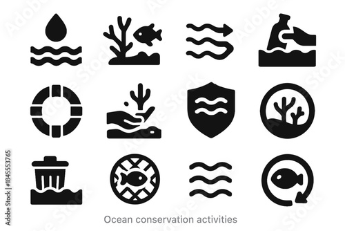 Placed icons ocean conservation vector spacing reef no background optional condition square