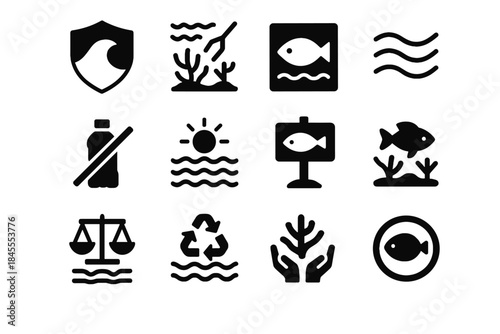 Alignment icon ocean space negative icons vector conservation zone tile block fish