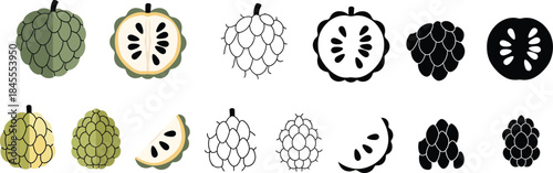 Green and black horned melon fruits and slices in various stages of green melon black melon