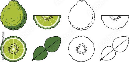Green and white sliced fruit with leaves