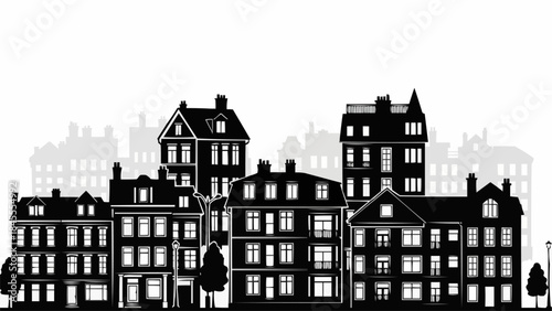 Silhouette of Traditional Townhouses and Buildings.
