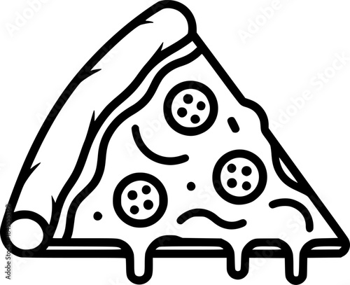 Pizza Slice Vector Illustration Black and White Outline Fast Food for Children Coloring Book
