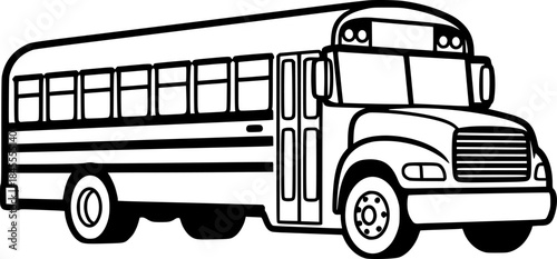 School Bus Vector Illustration Black and White Outline Transport for Kids Coloring Book Design

