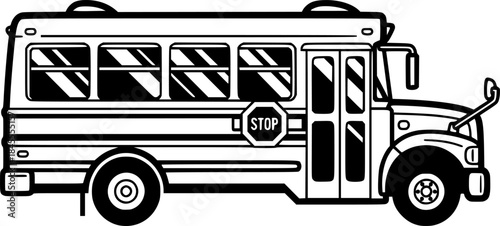 School Bus Vector Illustration Black and White Outline Transport for Kids Coloring Book Design
