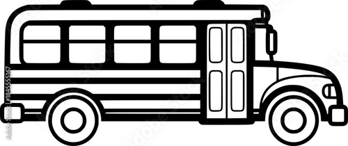 School Bus Vector Illustration Black and White Outline Transport for Kids Coloring Book Design
