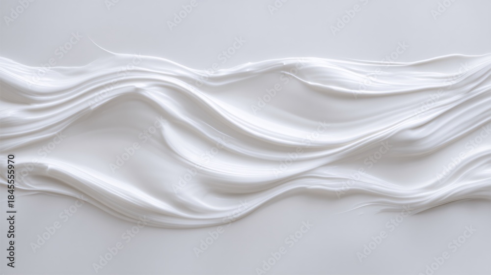 Fototapeta premium overhead shot of a single, stylized drop of yogurt perfectly suspended in the air above a clean white background. The texture shows slight ridges, symbolizing probiotic culture activity in this 