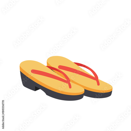 Brightly colored traditional japanese geta sandals perfect for cultural designs, fashion prints, travel brochures, and shoe advertisements. Footwear concept.