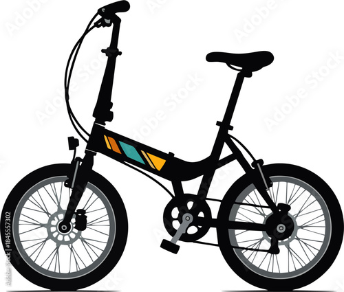 Compact Folding Bike Illustration in Modern Flat Design with Red Accents