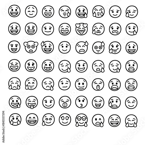Collection of diverse cartoon faces expressing various emotions and moods, isolated on