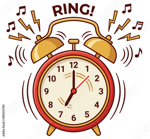 Alarm Clock Waking You Up with Sound Effects – Morning Routine Vector