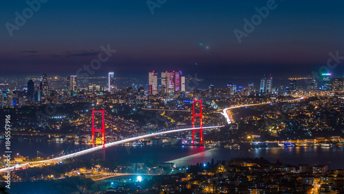 Wallpaper Mural Istanbul city skyline cityscape time lapse from day to night view of bosphorus bridge and financial business center Torontodigital.ca