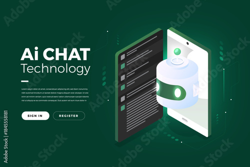 AI Chat Technology – Artificial Intelligence Chatbot, Virtual Assistant Mobile App Isometric Illustration