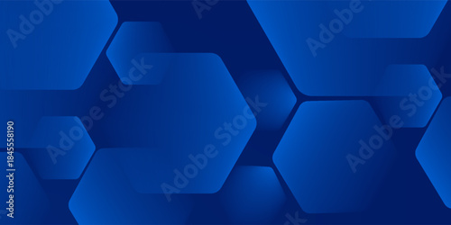 Modern abstract blue background with glowing geometric lines. Blue gradient hexagon shape design. Futuristic technology concept. Suit for banner, brochure, science, website, corporate, poster, cover