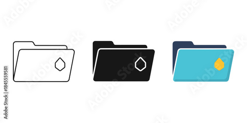 Outline, solid, and color styles of a digital folder icon for user interface design and data organization