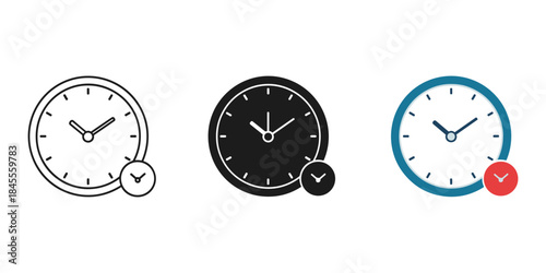 A set of three icons representing time management or scheduling in different visual styles