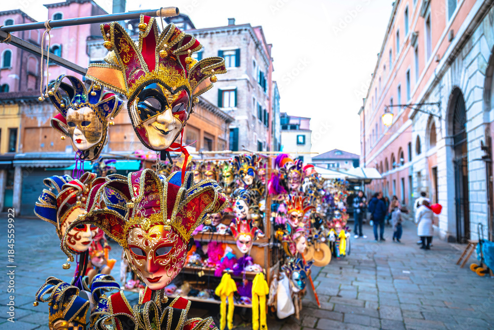 Fototapeta premium Venice, Italy. Carnival stand in street of Venice view