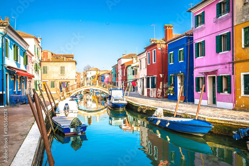 Vászonkép Venice. Island of Burano colorful houses and channel view