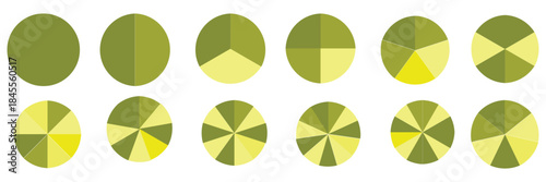 Set of colorful pie charts. Colorful pie charts with varying segments. Circle section graph. Pie chart set. Pie charts diagrams. Different color circles. donut and pie chart infographic elements set.