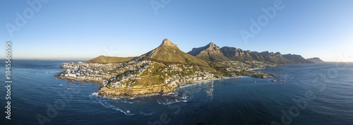 Cityscape, Aerial View, Ocean with Bantry Bay, Clifton Beach, Camps Bay and Lion's Head, Cape Town, South Africa