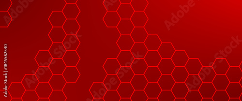 Red vector background with glowing hexagonal grid pattern, creating a modern, geometric, and tech-inspired design ideal for digital and futuristic themes.