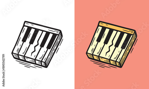 Cracked piano key block illustration