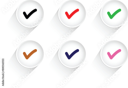 Set of tick mark ok icon in various gradient color with shadow