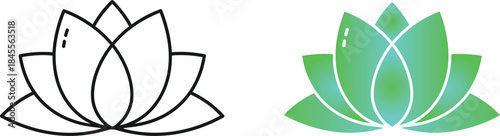 Two lotus flower one black and white and one colorful in gradient shades of blue and green