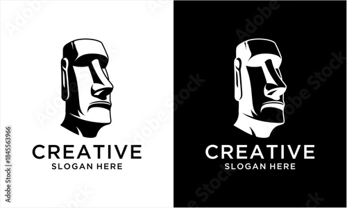 Ancient Moai Stone Head Sculpture Logo Design from Easter Island.