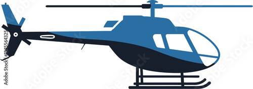 Blue helicopter with skis on landing gear for transportation or aviation concepts