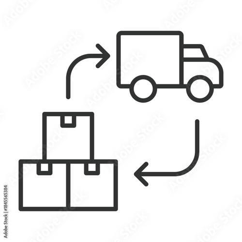 Office relocation icon in line design. office, boxes, truck, relocation, moving, logistics on white background vector. office relocation editable stroke icon