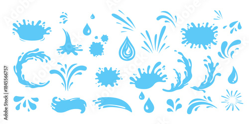 Liquid splash silhouette. Water drop splatter and droplet splash icons, water flow ripple and sea wave black shape. Vector isolated collection. Stains and ink blots or spots of various shapes