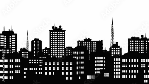 Silhouette of a City Skyline with Numerous Buildings and Towers.