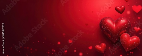 Dark red background, large & small hearts overlay, subtle glitter, pattern, glitter, dramatic