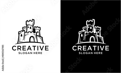 Creative Castle Logo Design with Hand-Drawn Style.