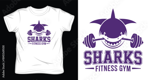 sharks fitness gym graphic victor art t-shirt design print template